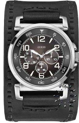 BRAND NEW GUESS? Men's Black leather Stainless Steel  watch with day and date W11538G1 **stunning**