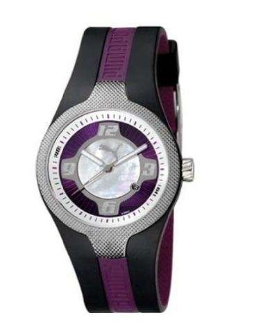 BRAND NEW PUMA TUNE LADY'S SPORT WATCH BLACK AND PURPLE MOTHER OF PEARL DIAL PU101892004 *STUNNING*