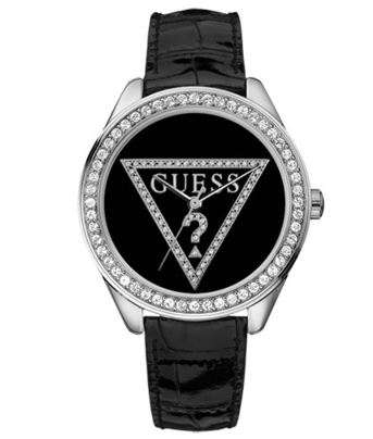 BRAND NEW Guess W65006L2 Mini Triangle 25th Anniversary Women's Black Leather Watch