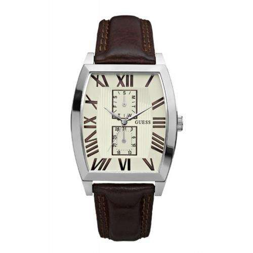 BRAND NEW GUESS Men's Dress Brown Leather White Dial Date and Day W85066G3 **CLASSY Timepiece**