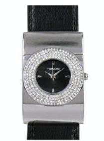 BRAND NEW TOMATO COLLECTION LADIES STAINELESS STEEL  ROUND BLACK STRAP BLACK DIAL WITH STONES