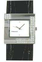 BRAND NEW TOMATO COLLECTION LADIES STAINELESS STEEL SQUARE BLACK STRAP WHITE DIAL WITH STONES