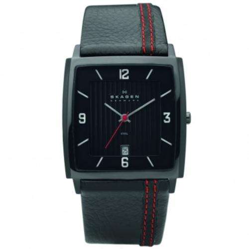 BRAND NEW SKAGEN Black IP Black Leather Black Dial Date Display  **Beautiful Timepiece**