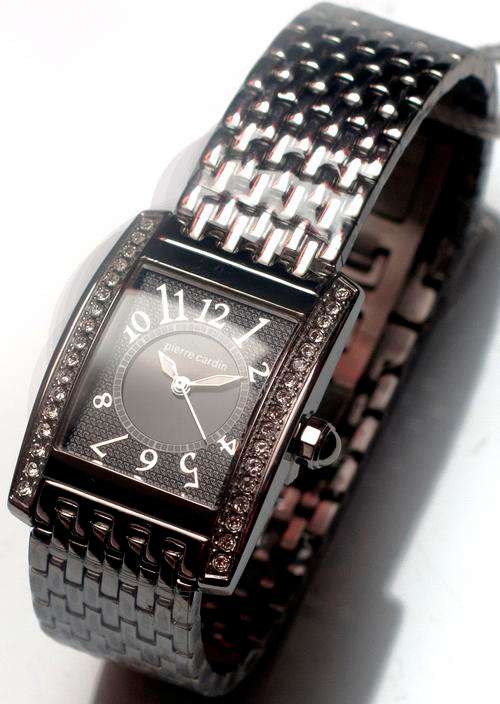 BRAND NEW PIERRE CARDIN LADIES Silver Tone Bracelet Stone Set Case Silver Dial **EXQUISITE**