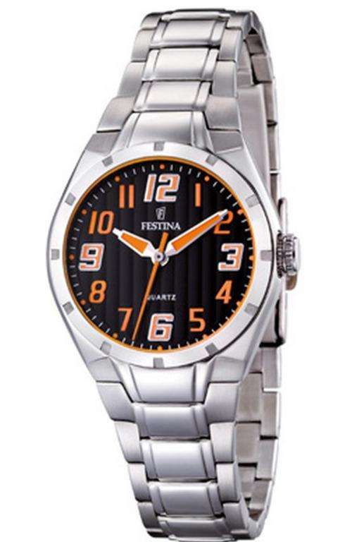 BRAND NEW FESTINA  Ladies Stainless Steel Orange and Black Dial Analog Watch F164853 *Fresh Look*