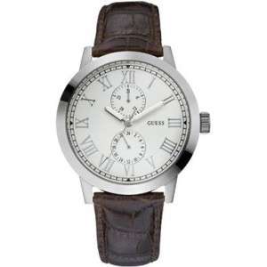 BRAND NEW GUESS  Gents Brown Leather Strap Watch Chronograph 50m water resistant*CLASSY Timepiece**