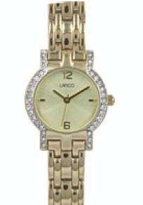 BRAND NEW LANCO Ladies Gold Stainless Steel Bracelet Watch Round Champaigne Dial with Stones