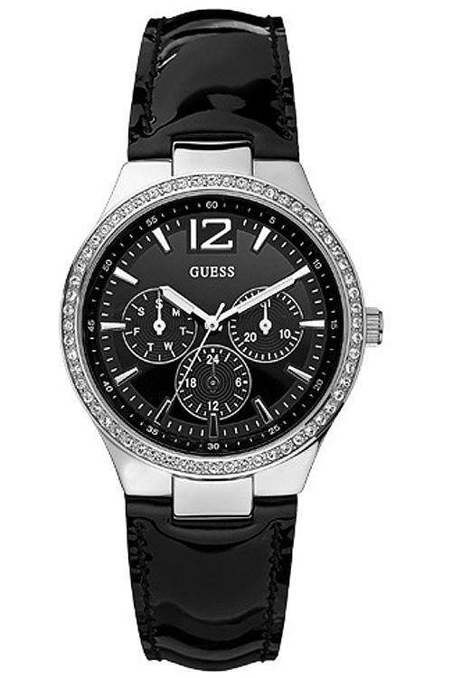 BRAND NEW GUESS Ladies Balcony Black Patent Leather  Strap Watch W11586L1