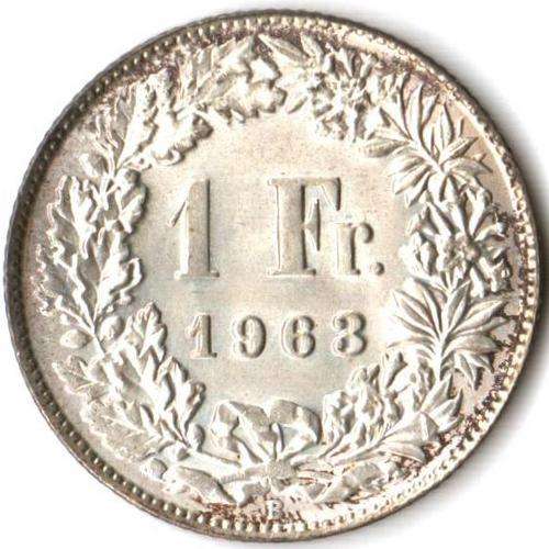 Switzerland 1 Franc 1963 Silver a/UNC condition