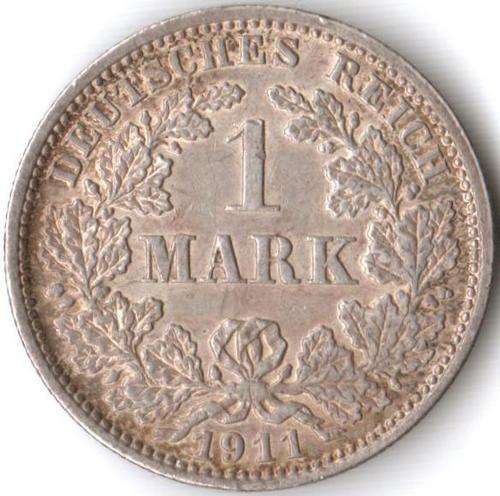 Germany 1 Mark 1911J silver - only 812,000 minted - great detail
