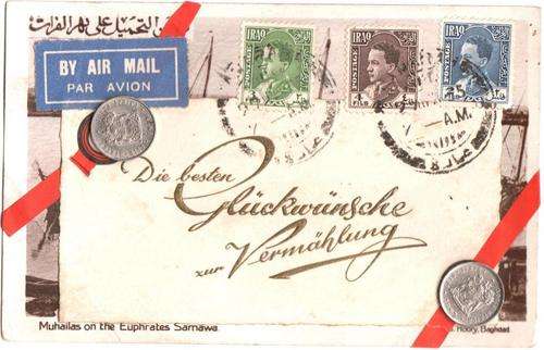 Postal History - Unusual German propaganda airmail postcard 1935 Iraq to Germany `Imperial Airways``
