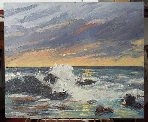 Original oil/Guache on board "Crashing Waves" - 610mm x 510mm