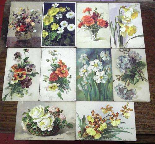 18 Vintage floral post cards, unused
