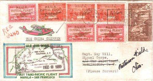 Postal History - US airmail, China clipper, first trans pacific flight