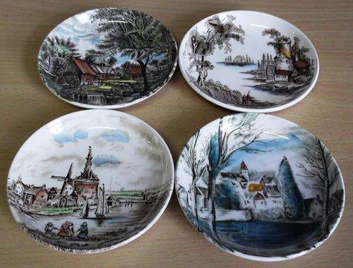 Set of 4 snack bowls, depicting water & wind mills from Holland - by Johnson Bros, England