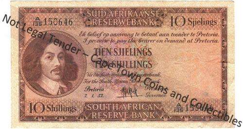 SA 10 Shillings 1957 - M de Kock 3rd - as per scan
