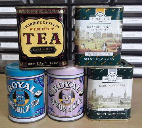 Lot of 5 tins, Royal / Crabtree & Evelyn / Ahmed - as per photos