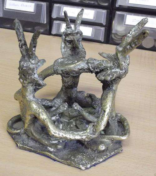 Unique handmade bronze casting '3 devils drinking' - excellent conversational piece - PRICE REDUCED!