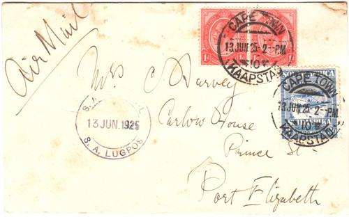 Postal history - South African Airmail cover, 13 June 1925