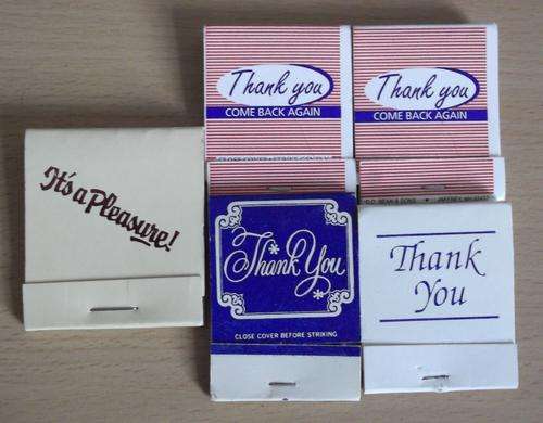 5 vintage matchbooks 'Thank You' with 'USA Freedom lights the way'(x2) - unused