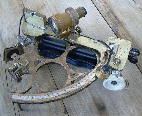 1940s 3-circle Husun brass sextant by H Hughes and Son - made in England