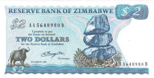 Zimbabwe 2 Dollars 1980, Salisbury, Series AA - UNC condition