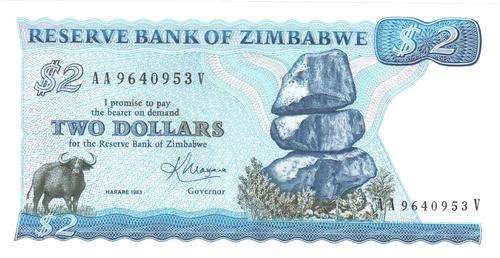 Zimbabwe 2 Dollars 1983, Series AA - UNC condition