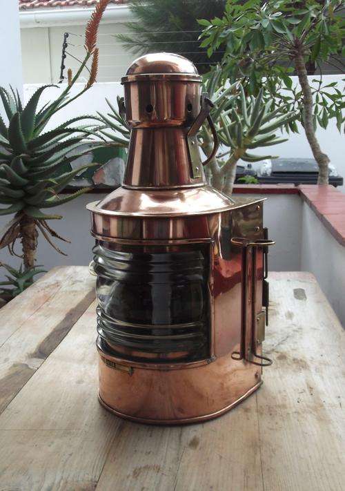 Stunning copper ship's lamp/lantern Akter, by H. Henriksen of Norway - electrified in 1974