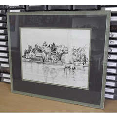 Pen sketch by Chrisman Stander - Zoo Lake 1983 in glass frame