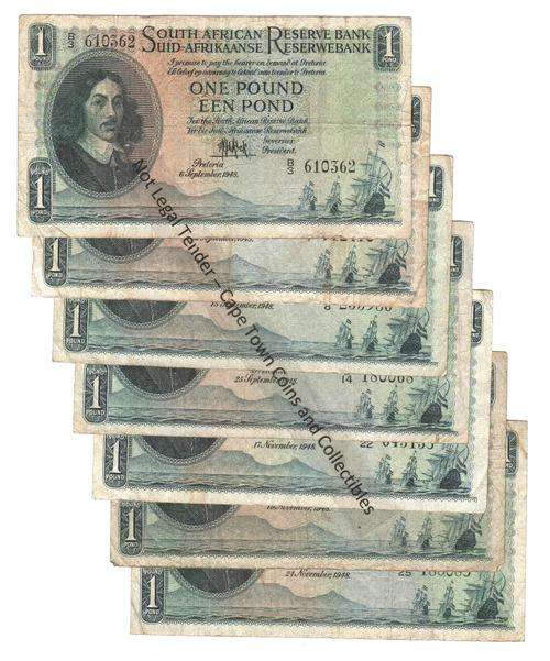 SA Union 1 Pound 1948 (2nd issue) MH De Kock - 7 different dates