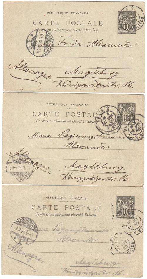 Postal History - Postcard Carte Postale, Paris to Magdeburg, Germany 1900 (x3)