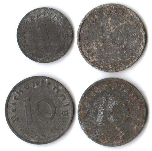 Germany Nazi 10 Reichspfennig 1940A (x2) & 1940E plus 1 Reichspfennig 1940A