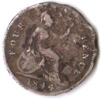 1844 Britain 4 Pence Groat, silver with damage