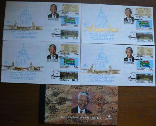 RSA Mandela stamp booklet and 4x 1994  Inauguration First Day Covers (FDCs)