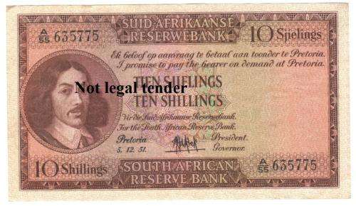 SA Union 10 Shillings De Kock 1951 A55