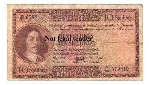 SA Union 10 Shillings De Kock 1954 A93