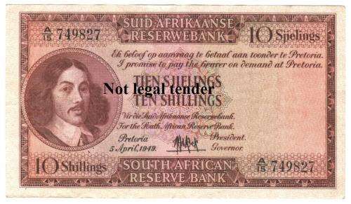 SA Union 10 Shillings De Kock 1949 A15