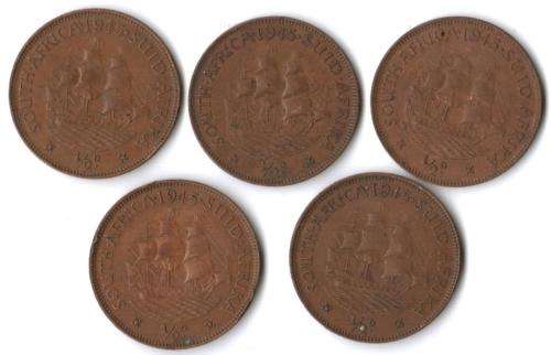 1945 SA Union Half Penny (x5)