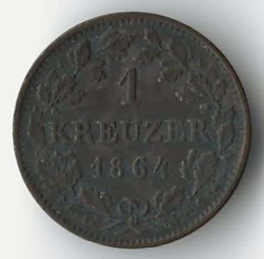 1864 Germany Hesse-Darmstadt small silver Kreuzer