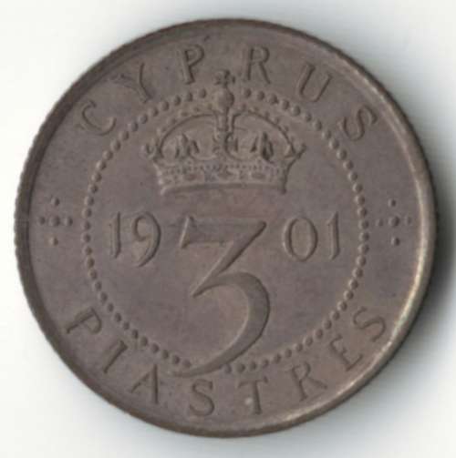 1901 Cyprus 3 Piastres *toned silver rare