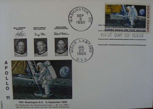 USA Apollo 11 First Man on the Moon 3 FDCs, Astrophil 6 and 7 (x2) - German text