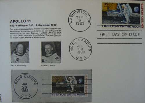 USA Apollo 11 First Man on the Moon 3 FDCs, Astrophil 6 and 7 (x2) - German text