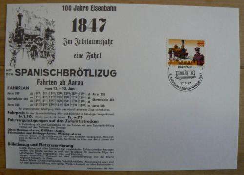 Switzerland 1997 special issue 2 maxi cards uncatalogued - 150 Years Swiss Rail & 140 Years Bahnpost