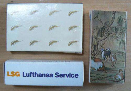 3 international airline matchboxes - mostly unused - Lufthanza, China Airlines, Ansett Golden Wing