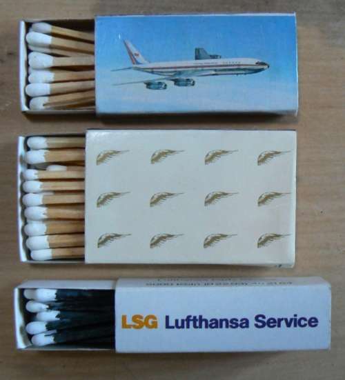 3 international airline matchboxes - mostly unused - Lufthanza, China Airlines, Ansett Golden Wing
