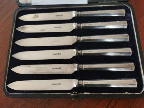 Fruit knives with sterling silver handles, circa 1918