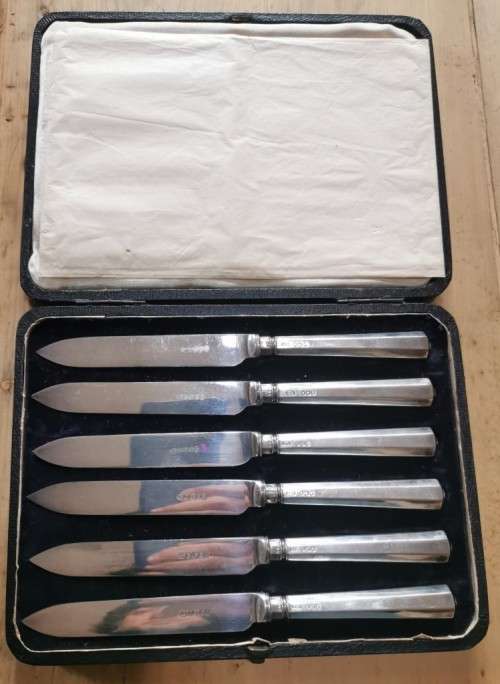 Fruit knives with sterling silver handles, circa 1918