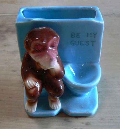 Vintage toilet / bathroom ashtray with monkey, possibly 1950s
