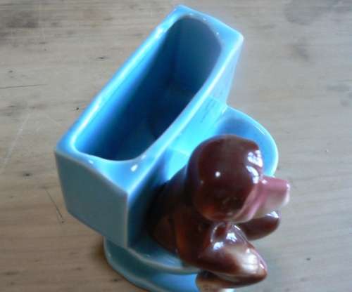 Vintage toilet / bathroom ashtray with monkey, possibly 1950s