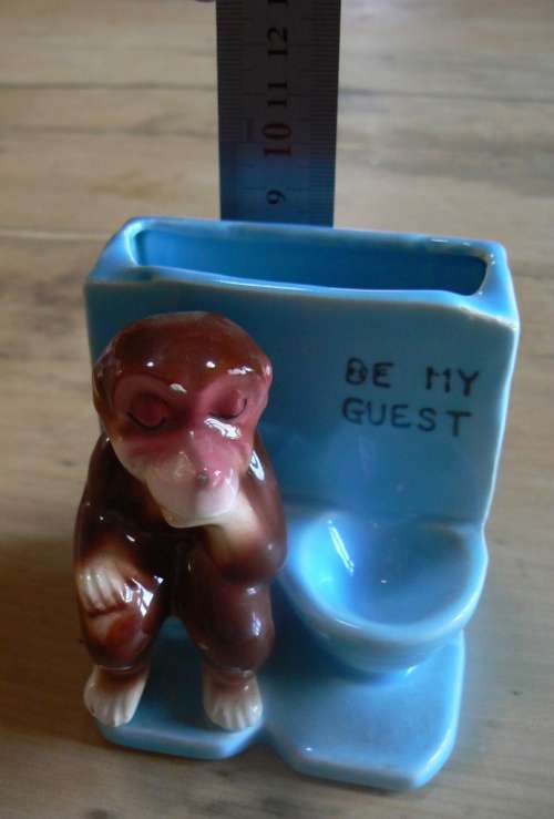 Vintage toilet / bathroom ashtray with monkey, possibly 1950s